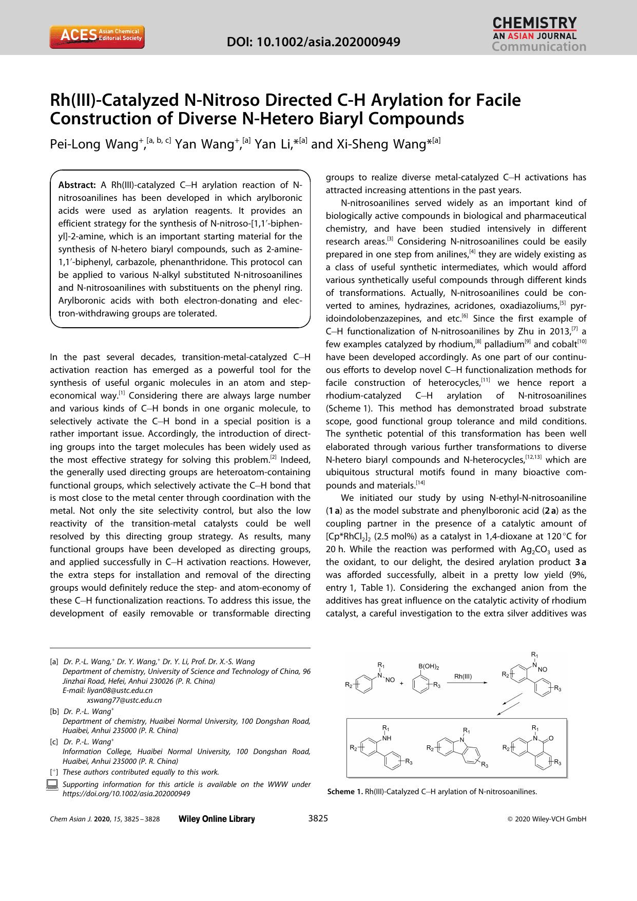 Rh(III)âCatalyzed NâNitroso Directed CâH Arylation for Facile Construction of Diverse NâHetero Biaryl Compounds by Unknown