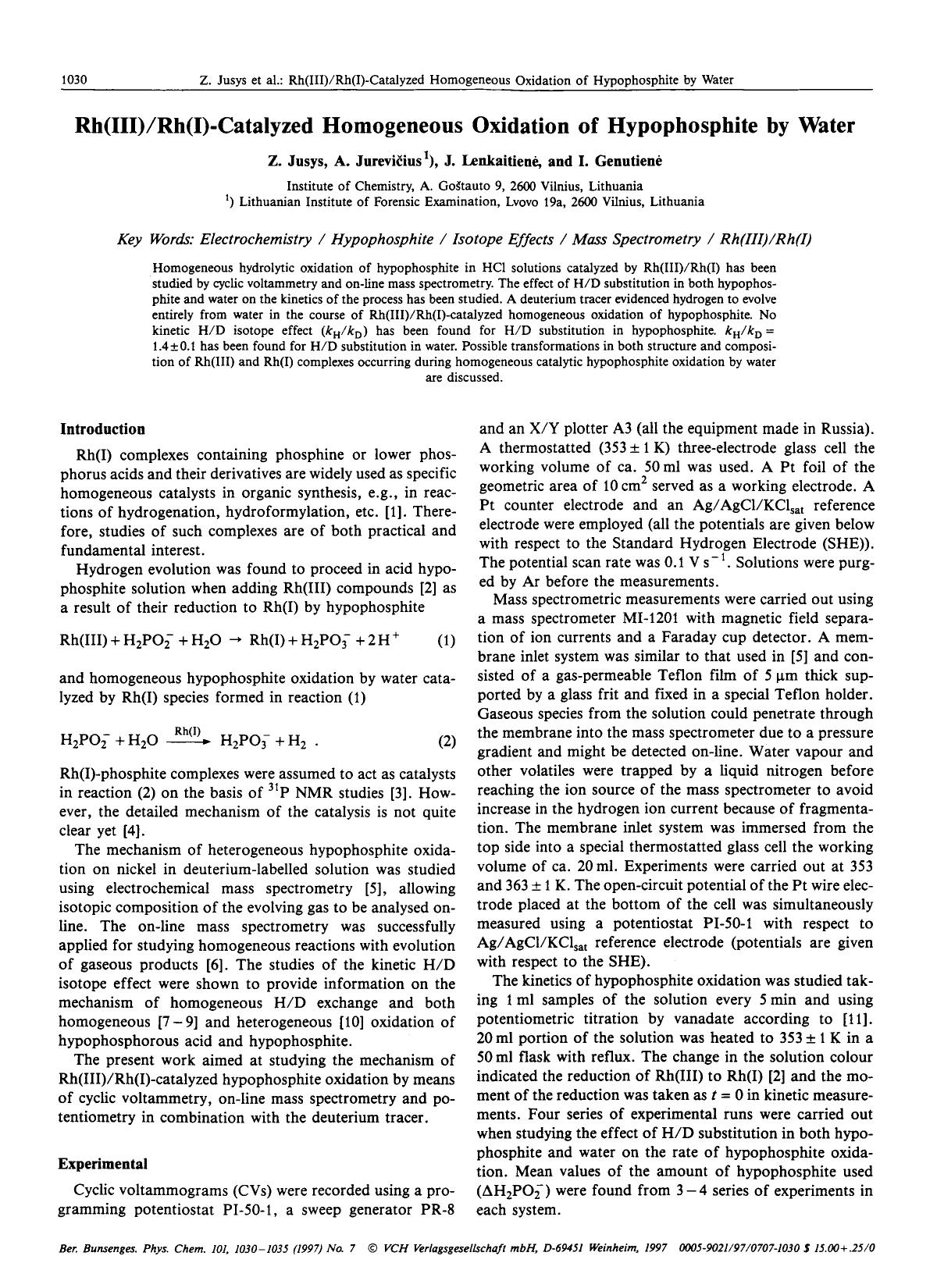 Rh(III)Rh(I)-Catalyzed homogeneous oxidation of hypophosphite by water by Unknown