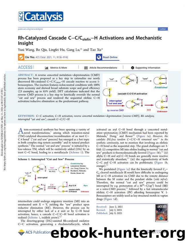 Rh-Catalyzed Cascade CâCColefinâH Activations and Mechanistic Insight by Yuxi Wang Bo Qiu Lingfei Hu Gang Lu & Tao Xu