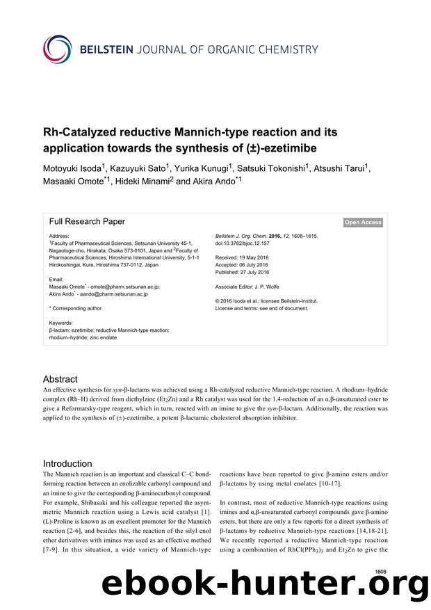 Rh-Catalyzed reductive Mannich-type reaction and its application towards the synthesis of (Â±)-ezetimibe by unknow