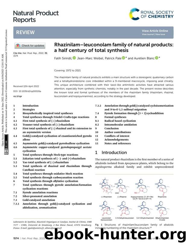 Rhazinilamâleuconolam family of natural products: a half century of total synthesis by Fatih Sirindil & Jean-Marc Weibel & Patrick Pale & Aurélien Blanc
