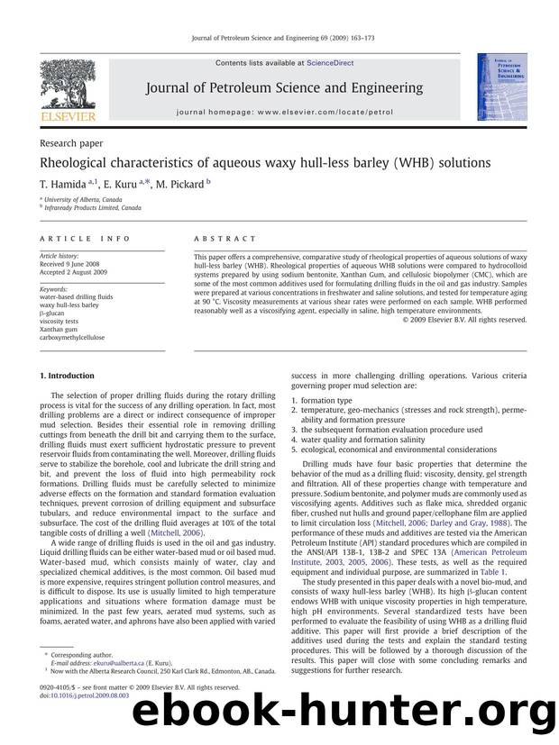 Rheological characteristics of aqueous waxy hull-less barley (WHB) solutions by T. Hamida; E. Kuru; M. Pickard