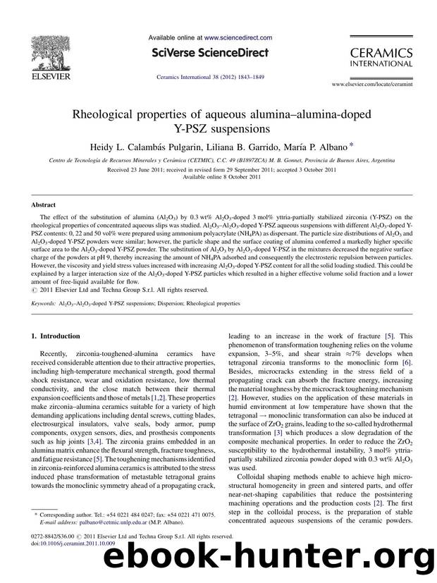 Rheological properties of aqueous aluminaâalumina-doped Y-PSZ suspensions by Heidy L. Calambás Pulgarin