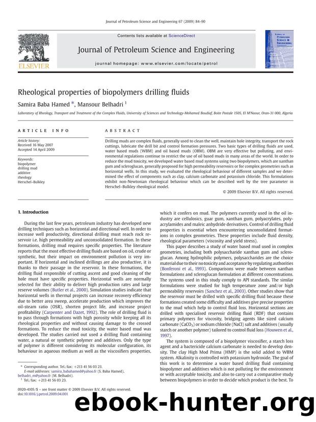 Rheological properties of biopolymers drilling fluids by Samira Baba Hamed; Mansour Belhadri