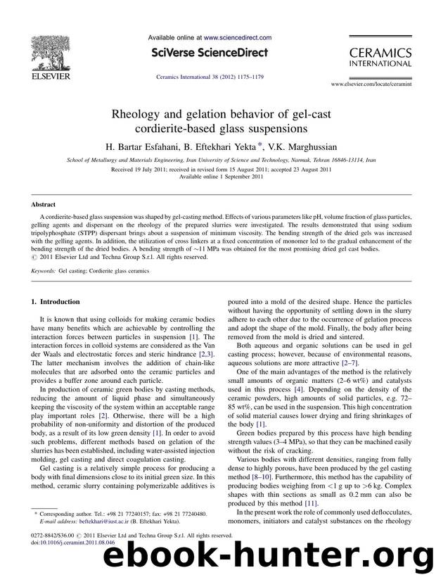 Rheology and gelation behavior of gel-cast cordierite-based glass suspensions by H. Bartar Esfahani