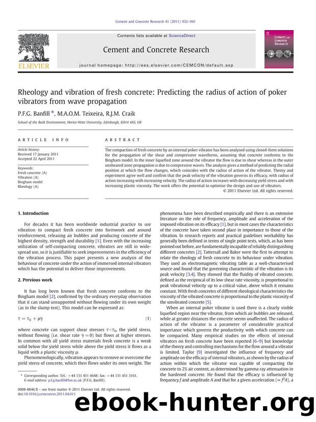 Rheology and vibration of fresh concrete: Predicting the radius of action of poker vibrators from wave propagation by P.F.G. Banfill & M.A.O.M. Teixeira & R.J.M. Craik