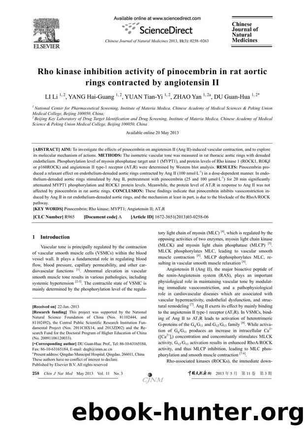Rho kinase inhibition activity of pinocembrin in rat aortic rings contracted by angiotensin II by Li LI & Hai-Guang YANG & Tian-Yi YUAN & Yan ZHAO & Guan-Hua DU