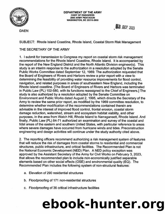 Rhode Island Coastline, Rhode Island, Coastal Storm Risk Management Chief's Report by U.S. Army Corps of Engineers