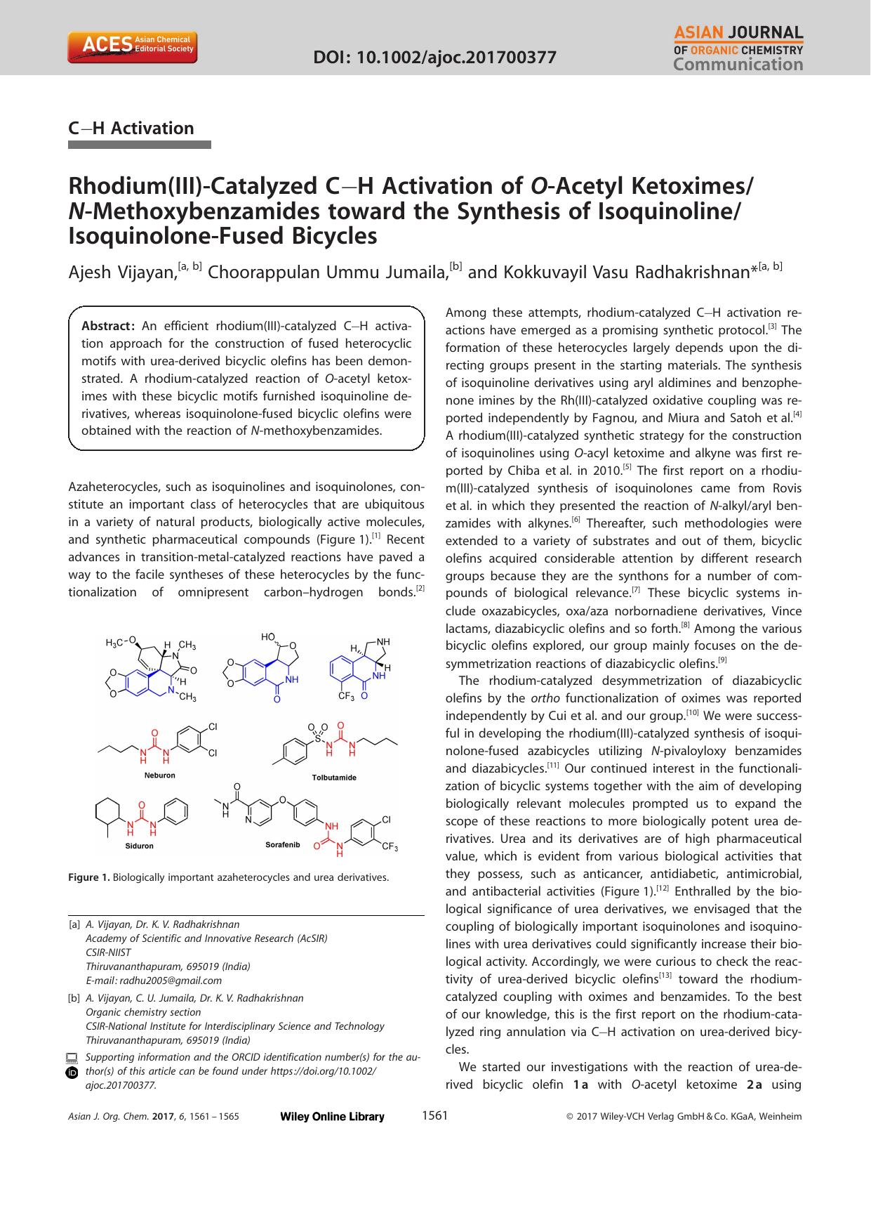 Rhodium(III)âCatalyzed CâH Activation of OâAcetyl KetoximesNâMethoxybenzamides toward the Synthesis of IsoquinolineIsoquinoloneâFused Bicycles by Unknown