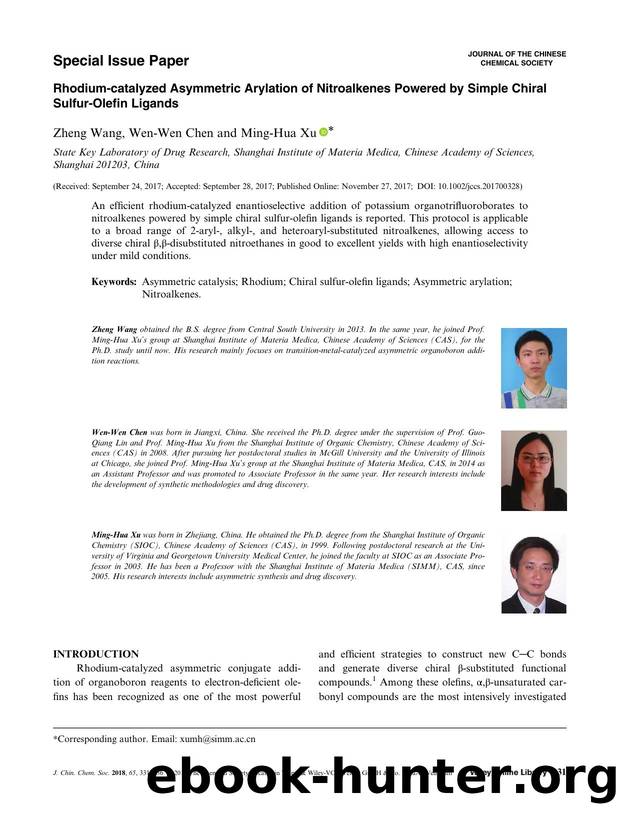 Rhodium-Catalyzed Asymmetric Arylation of Nitroalkenes Powered by Simple Chiral Sulfur-Olefin Ligands: Rh-Catalyzed Asymmetric Arylation of Nitroalkenes by Unknown