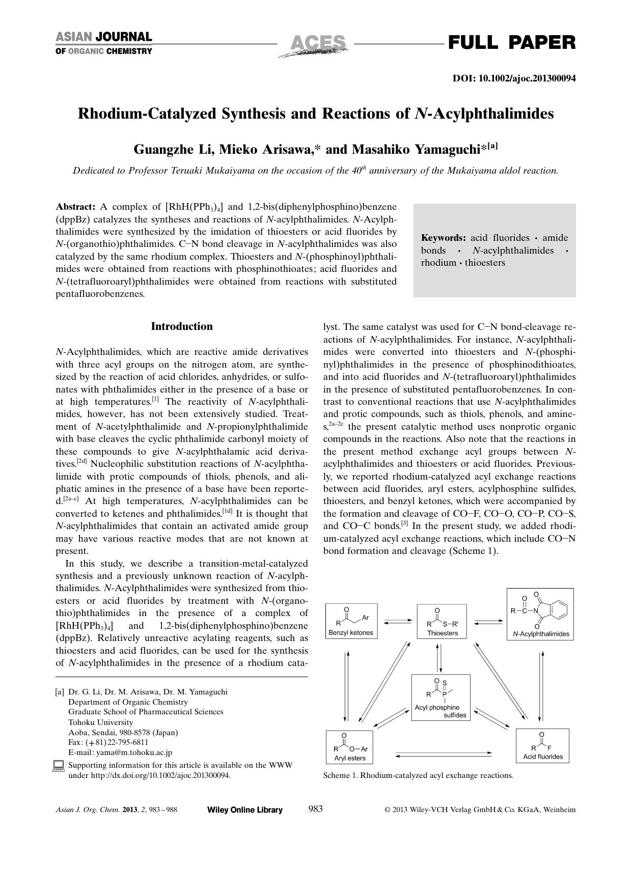 RhodiumCatalyzed Synthesis and Reactions of NAcylphthalimides by Unknown