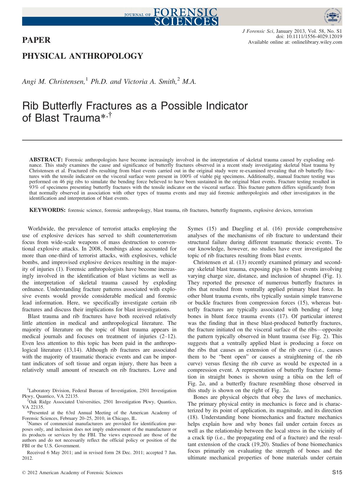 Rib Butterfly Fractures as a Possible Indicator of Blast Trauma by Unknown