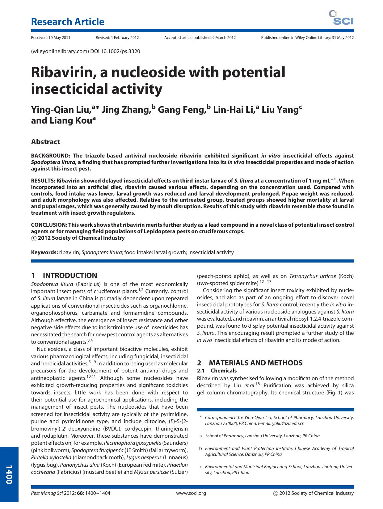 Ribavirin, a nucleoside with potential insecticidal activity by Unknown