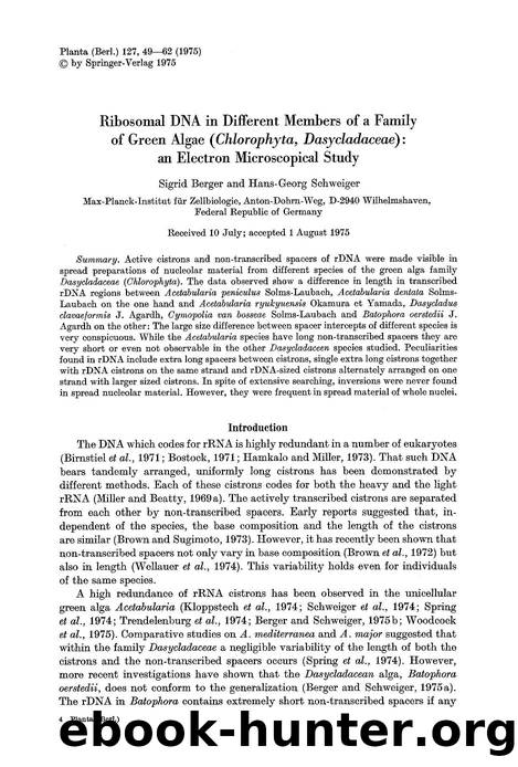 Ribosomal DNA in different members of a family of green algae (<Emphasis Type="Italic">Chlorophyta, Dasycladaceae<Emphasis>): an electron microscopisal study by Unknown
