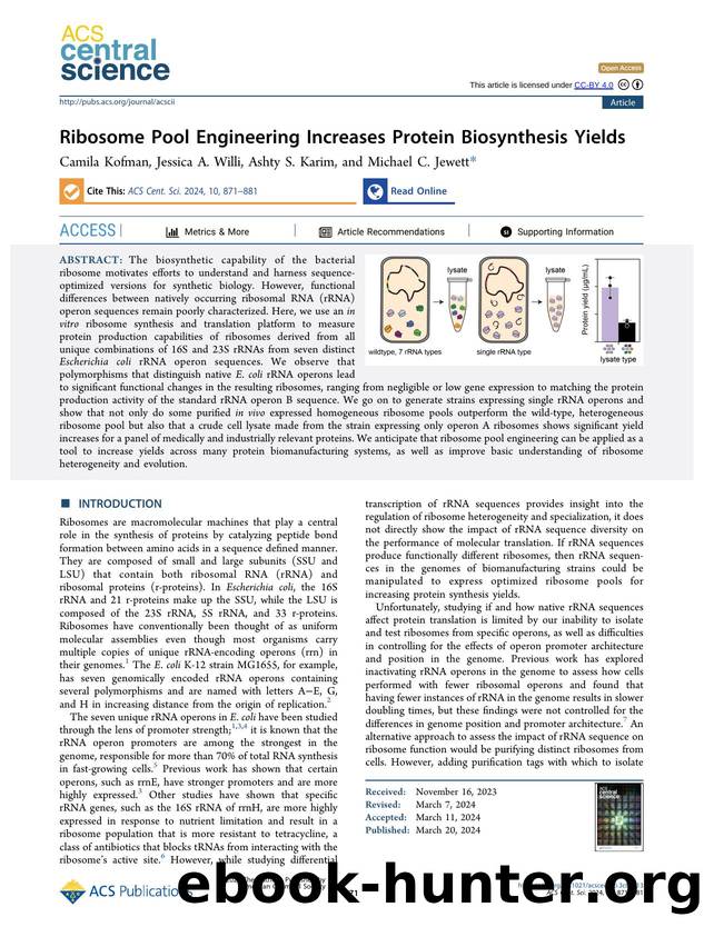 Ribosome Pool Engineering Increases Protein Biosynthesis Yields by unknow