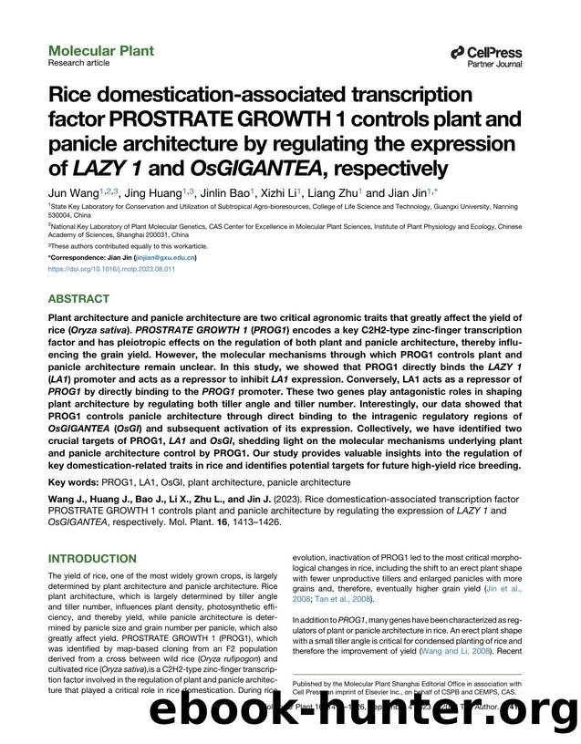 Rice domestication-associated transcription factor PROSTRATE GROWTH 1 controls plant and panicle architecture by regulating the expression of LAZY 1 and OsGIGANTEA, respectively by Jun Wang & Jing Huang & Jinlin Bao & Xizhi Li & Liang Zhu & Jian Jin