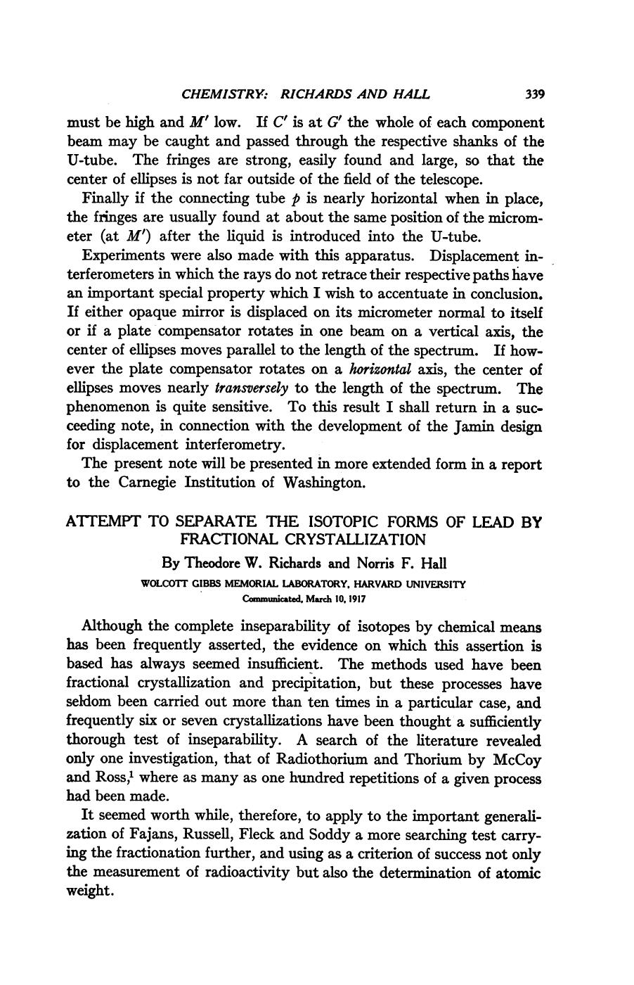 Richard Attempt to Separate the Isotopic Forms of Lead by Fractional Crystallization(en)(7s) by Unknown