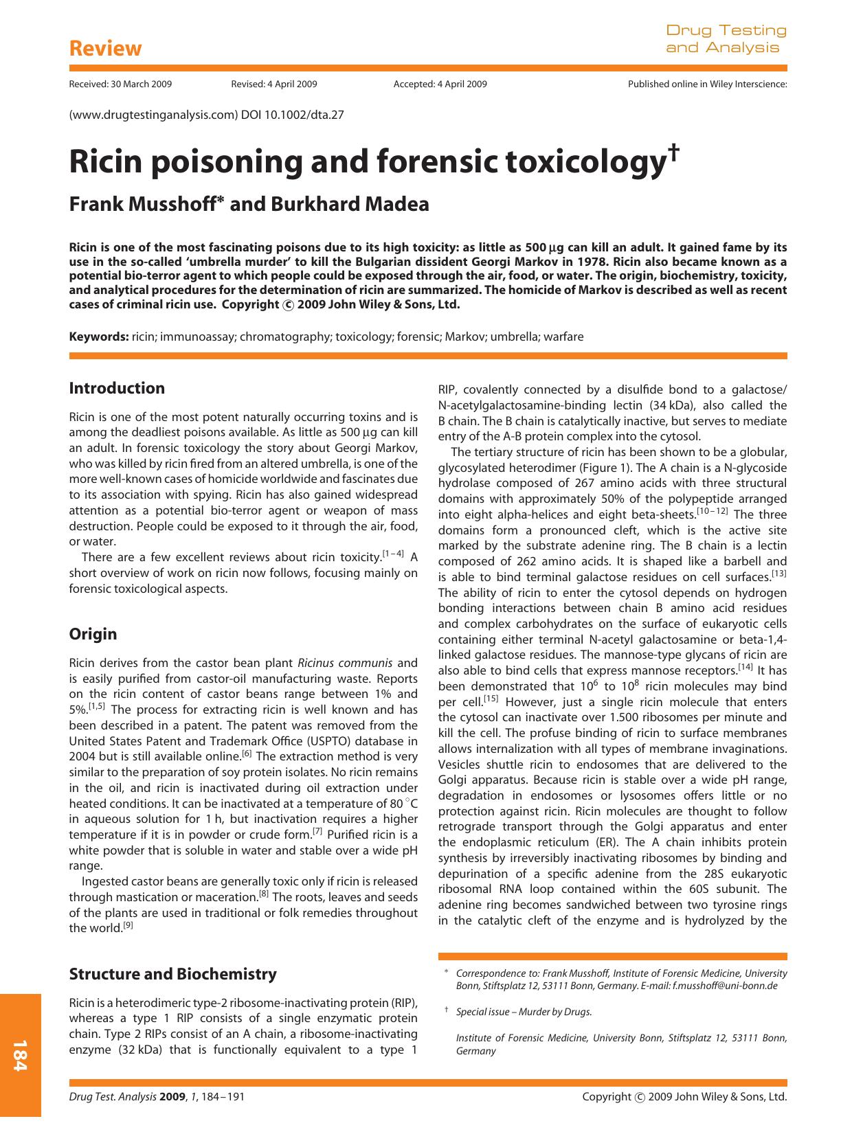 Ricin poisoning and forensic toxicology by Unknown