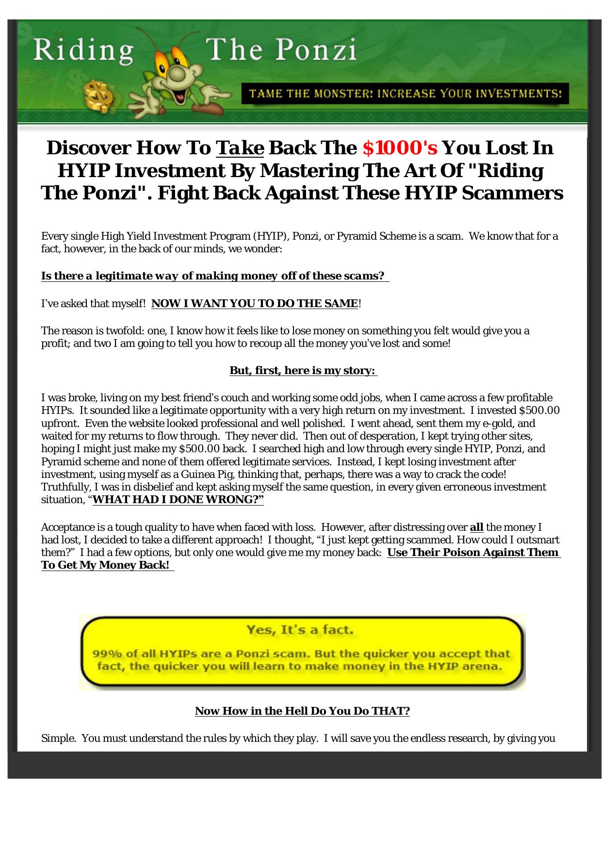 Riding The Ponzi - Hyip Investment Guide. by Best of Kuszter's Collection