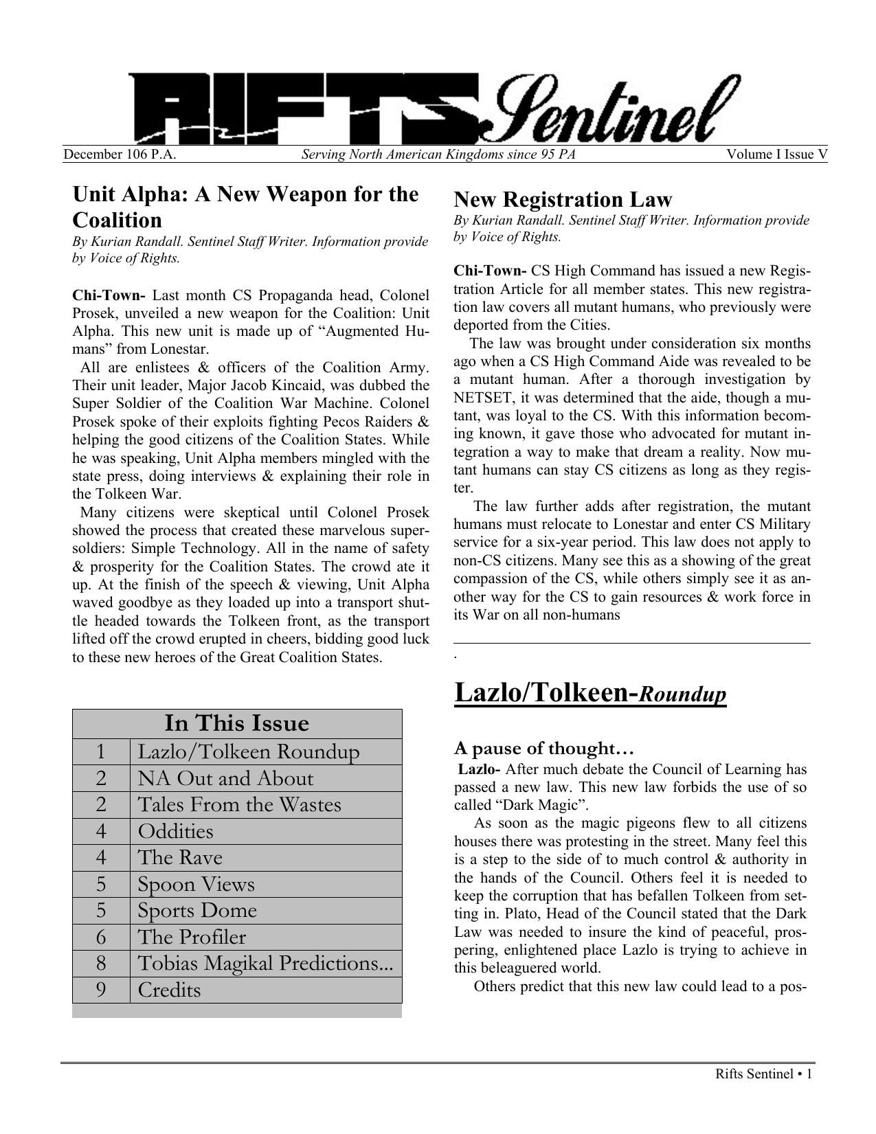 Rifts Sentinel Vol I Issue V by WorldofRifts.com & Sentinel Productions