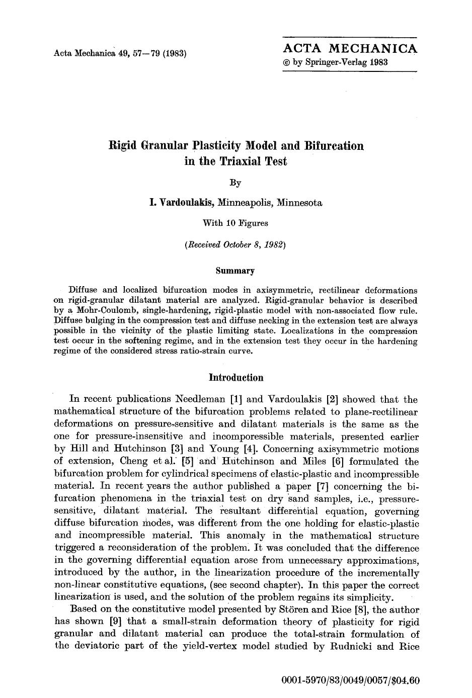 Rigid granular plasticity model and bifurcation in the triaxial test by Unknown
