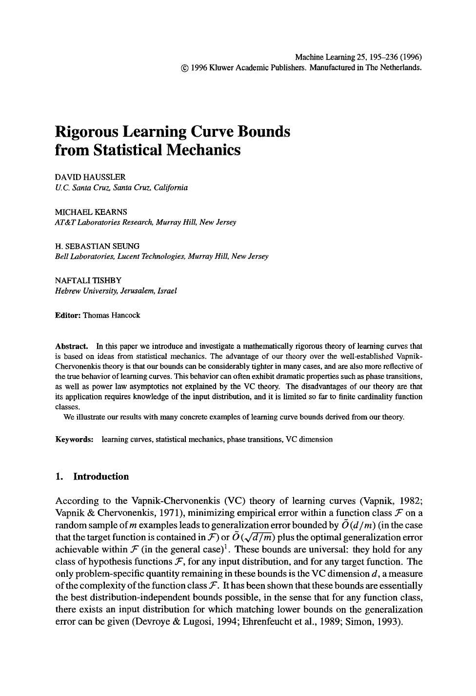 Rigorous learning curve bounds from statistical mechanics by Rigorous learning curve bounds from statistical mechanics