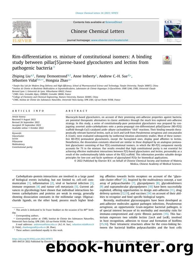 Rim-differentiation vs. mixture of constitutional isomers: A binding study between pillar[5arene-based glycoclusters and lectins from pathogenic bacteria by Zhiping Liu & Fanny Demontrond & Anne Imberty & Andrew C.-H. Sue & Sébastien Vidal & Hongxia Zhao