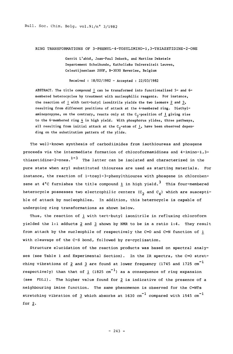 Ring Transformations of 3Phenyl4Tosylimino1, 3Thiazetidine2One by Unknown