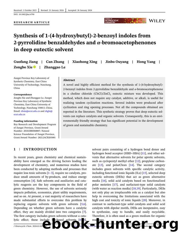 Ring opening of 2âpyrrolidine benzaldehyde and subsequent cyclization with Î±âbromoacetophenone for the synthesis of 1â(4âhydroxybutyl)â2âbenzoyl indoles in a deep eutectic solvent by Unknown