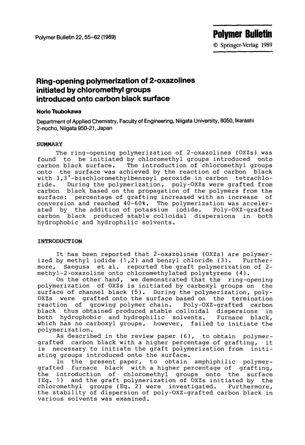 Ring-opening polymerization of 2-oxazolines initiated by chloromethyl groups introduced onto carbon black surface by Unknown