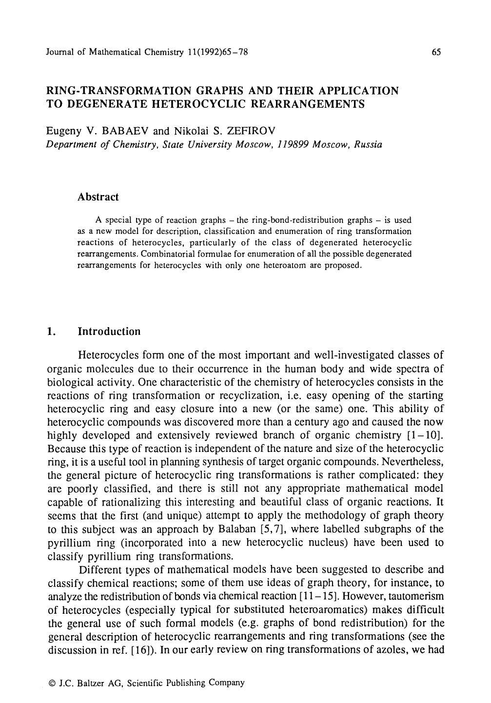 Ring-transformation graphs and their application to degenerate heterocyclic rearrangements by Unknown