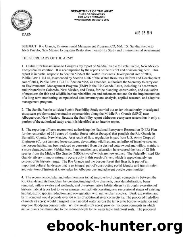 Rio Grande, environmental management program, CO, NM, TX, Sandia Pueblo to Isleta Pueblo, New Mexico ecosystem restoration feasibility study and environmental assessment by Department of the Army