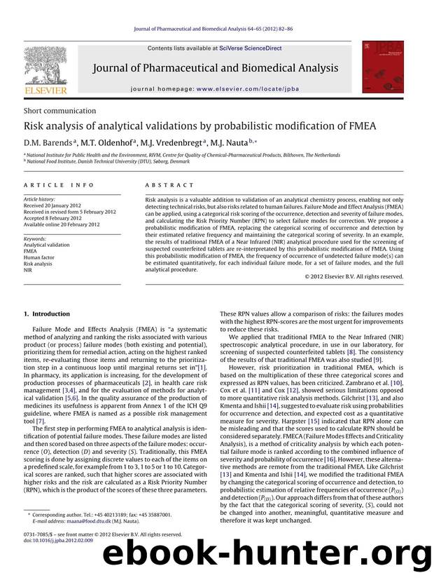 Risk analysis of analytical validations by probabilistic modification of FMEA by D.M. Barends