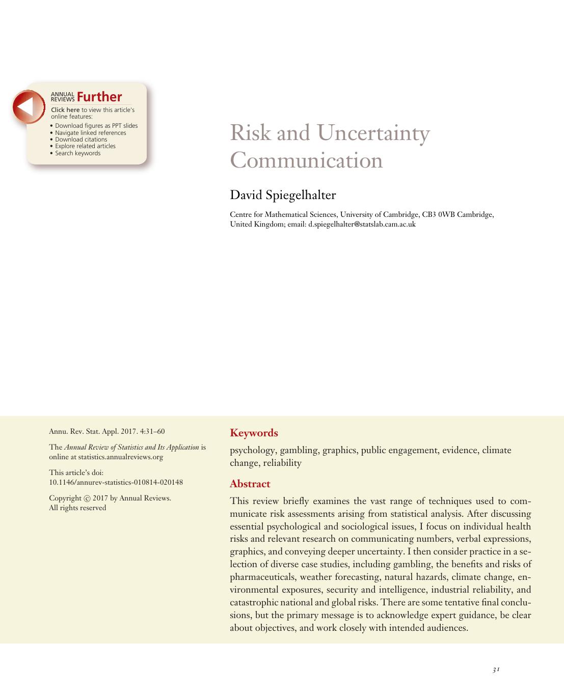 Risk and Uncertainty Communication by David Spiegelhalter