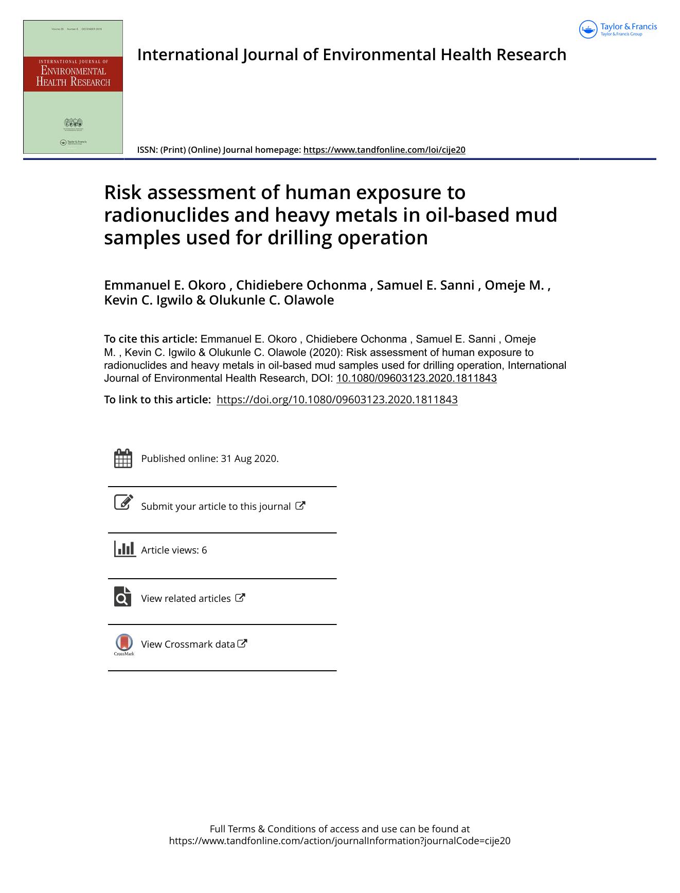 Risk assessment of human exposure to radionuclides and heavy metals in oil-based mud samples used for drilling operation by unknow