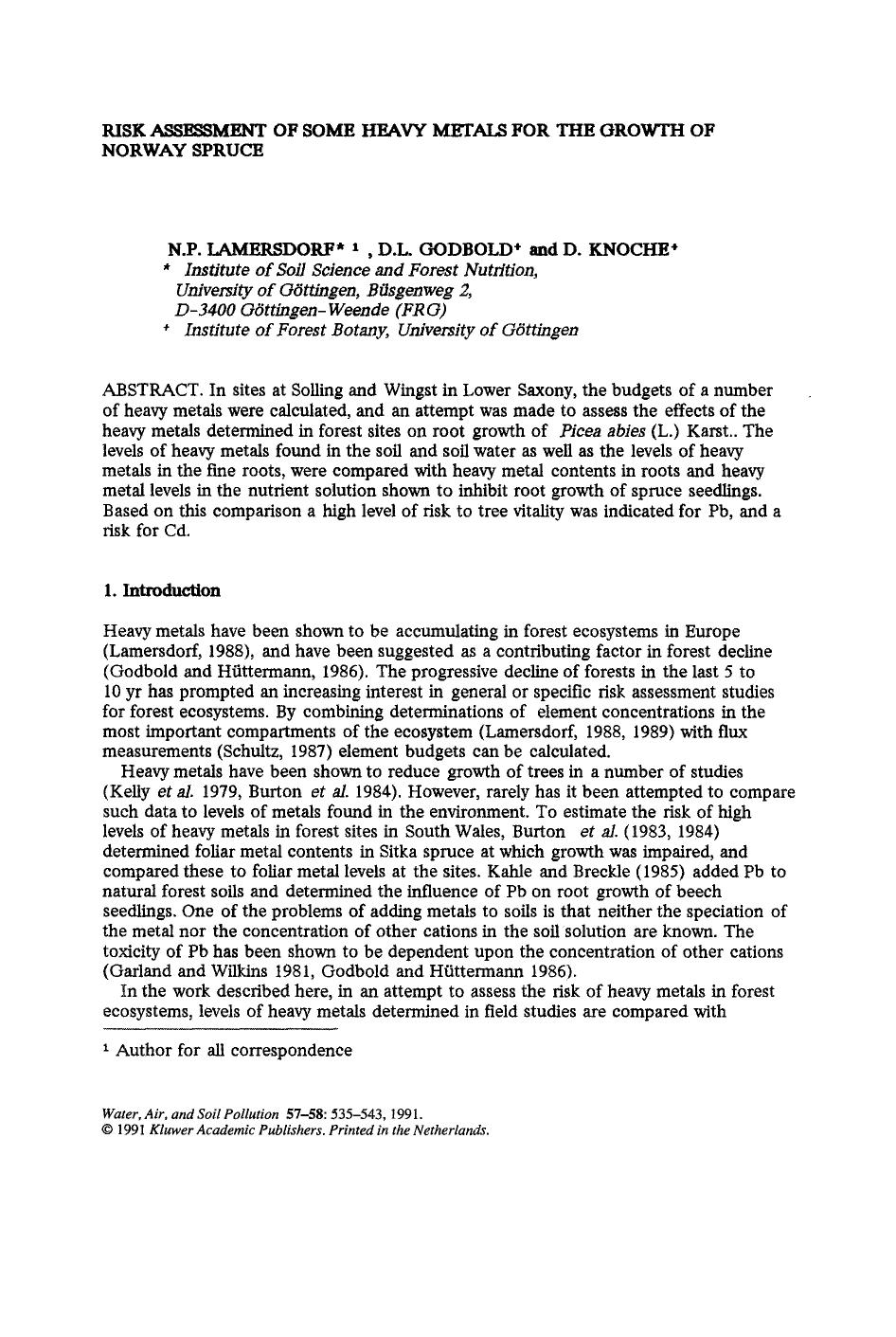 Risk assessment of some heavy metals for the growth of Norway spruce by Unknown