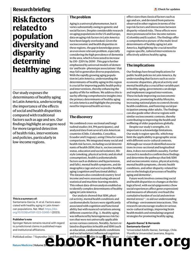 Risk factors related to population diversity and disparity determine healthy aging by Unknown