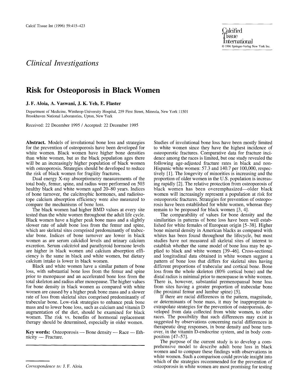 Risk for osteoporosis in black women by Unknown
