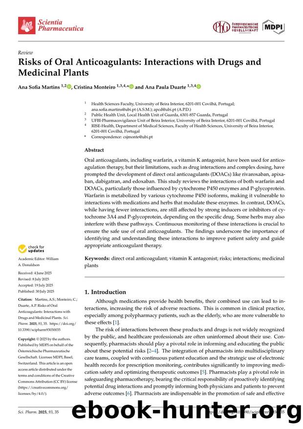 Risks of Oral Anticoagulants: Interactions with Drugs and Medicinal Plants by Ana Sofia Martins Cristina Monteiro & Ana Paula Duarte