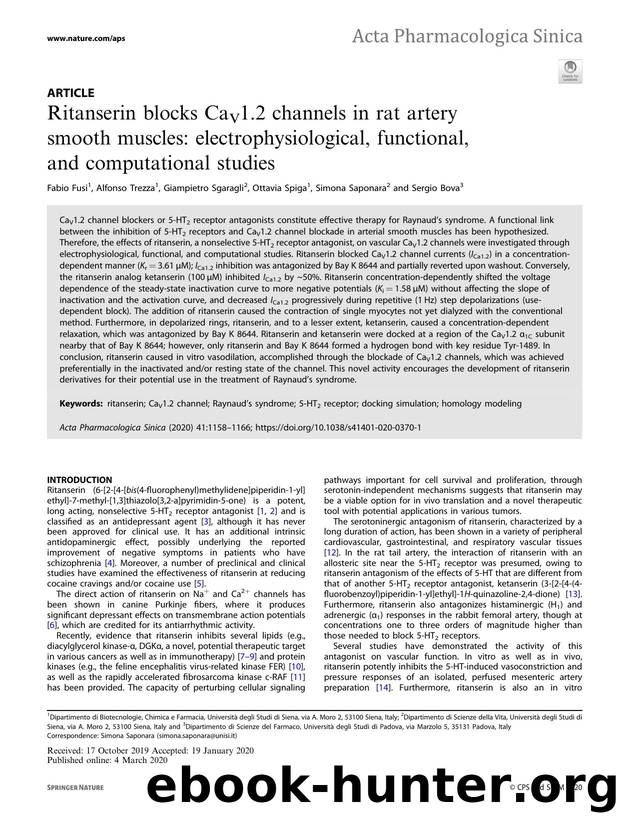 Ritanserin blocks CaV1.2 channels in rat artery smooth muscles: electrophysiological, functional, and computational studies by Fabio Fusi & Alfonso Trezza & Giampietro Sgaragli & Ottavia Spiga & Simona Saponara & Sergio Bova
