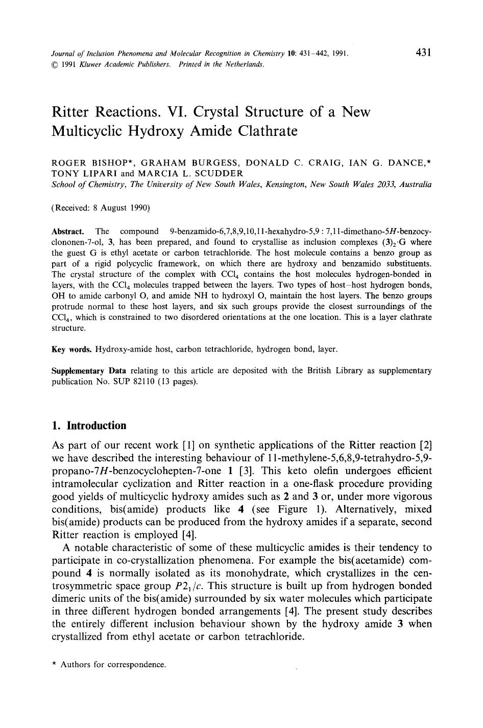 Ritter reactions. VI. Crystal structure of a new multicyclic hydroxy amide clathrate by Unknown