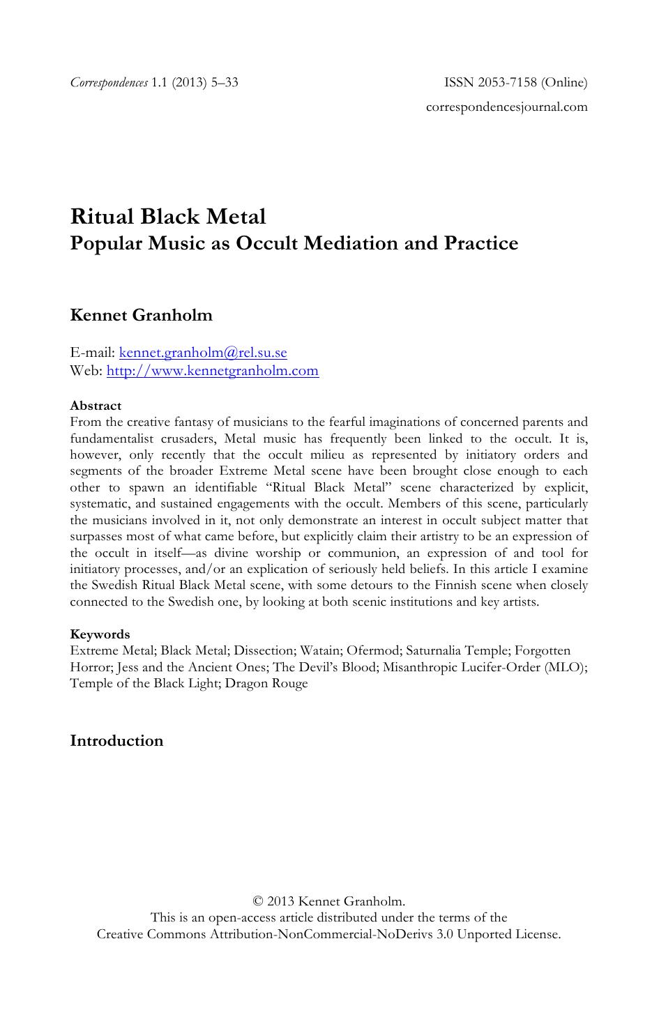 Ritual Black Metal by Kennet Granholm