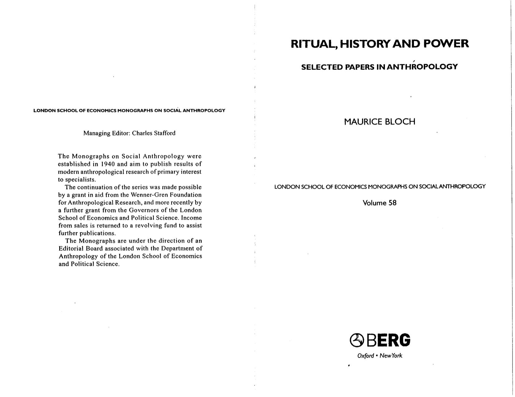 Ritual, History and Power by Maurice Bloch
