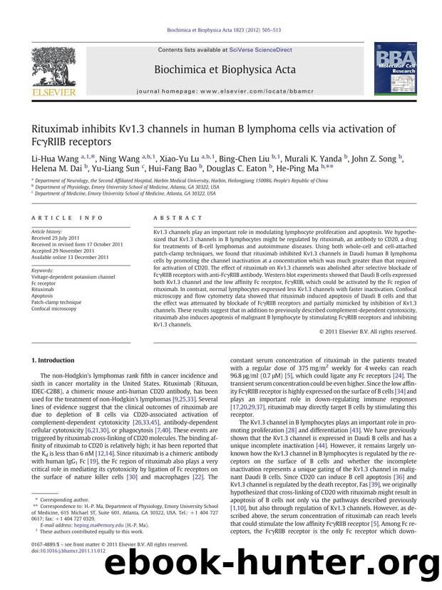 Rituximab inhibits Kv1.3 channels in human B lymphoma cells via activation of FcÎ³RIIB receptors by unknow