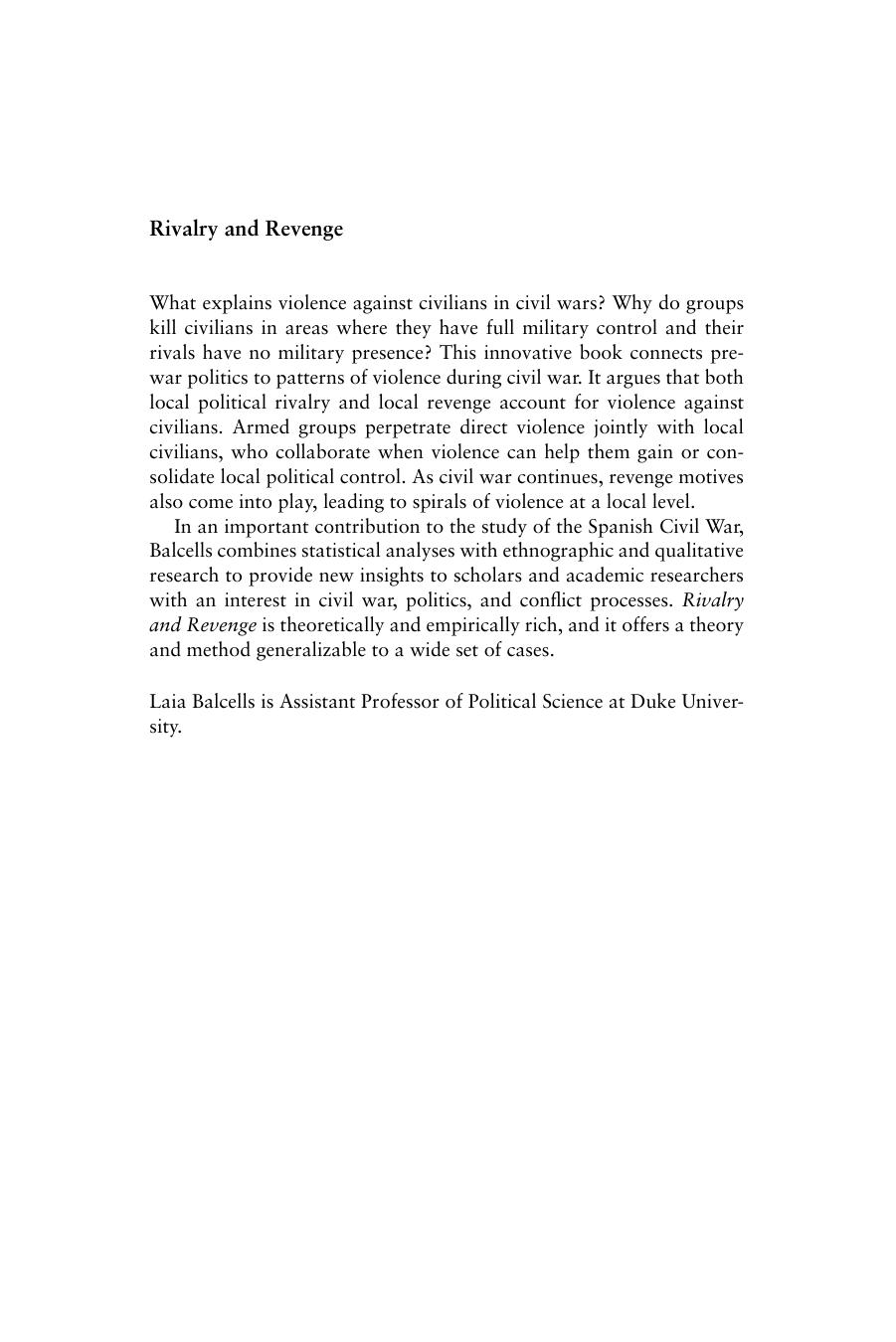 Rivalry and Revenge: The Politics of Violence During Civil War by Laia Balcells