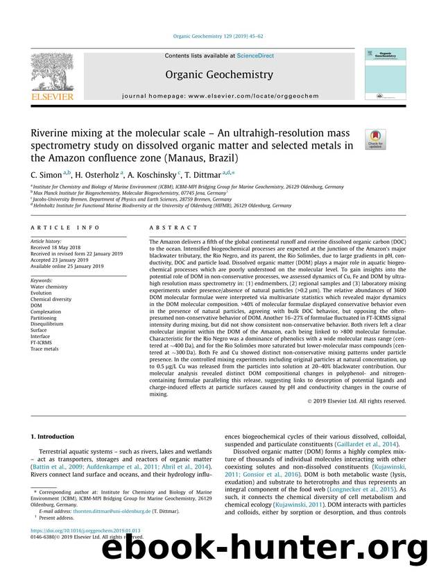 Riverine mixing at the molecular scale Ã¢â¬â An ultrahigh-resolution mass spectrometry study on dissolved organic matter and selected metals in the Amazon confluence zone (Manaus, Brazil) by C. Simon & H. Osterholz & A. Koschinsky & T. Dittmar