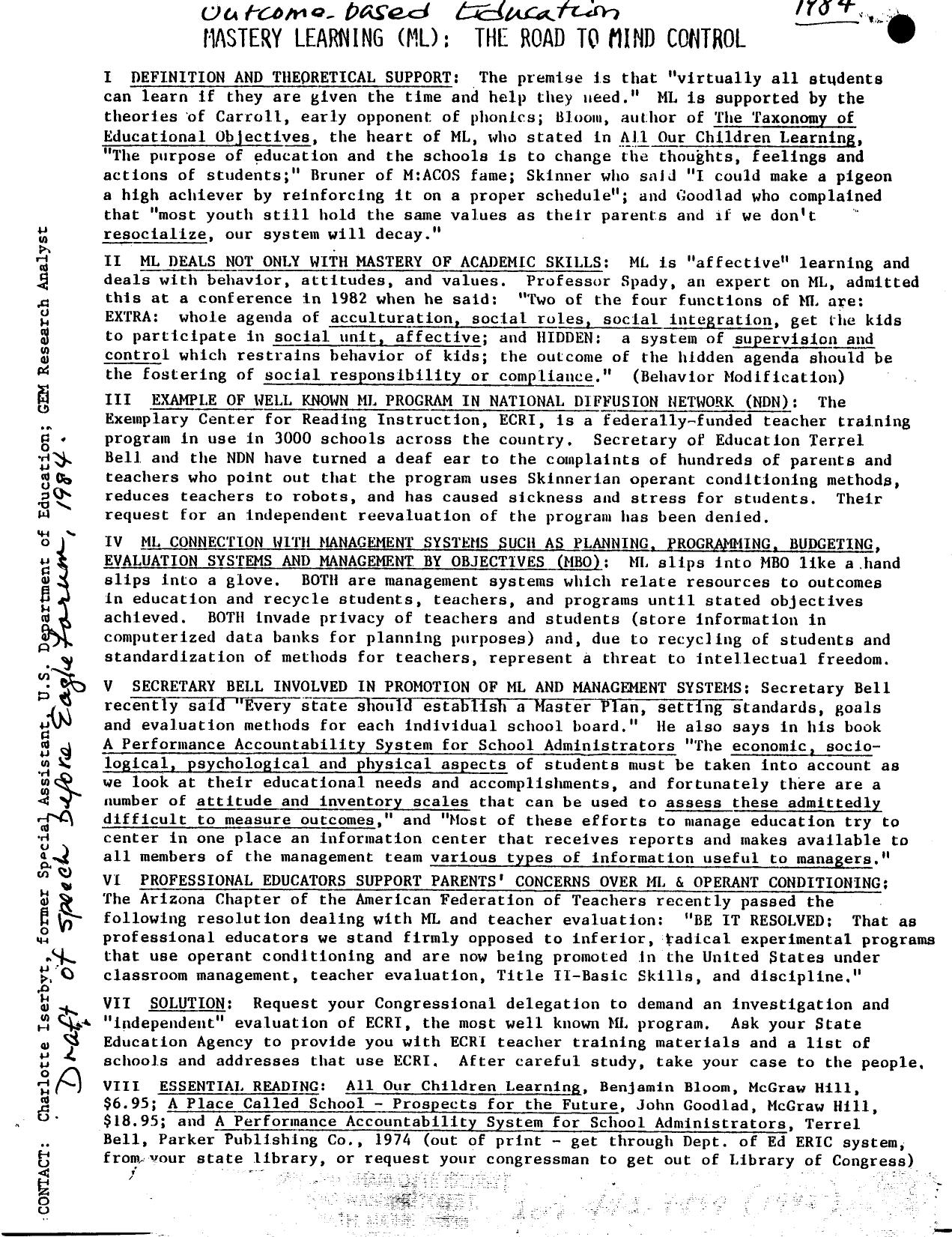 Road To Mind Control Iserbyt-1984-1pg-EDU by Unknown