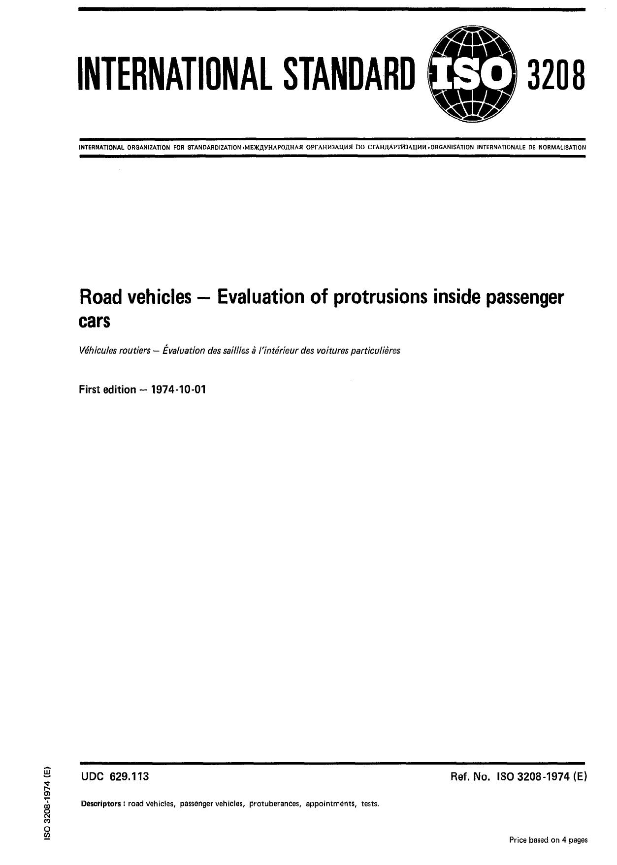 Road vehicles - Evaluation of protrusions inside passenger cars by ISO
