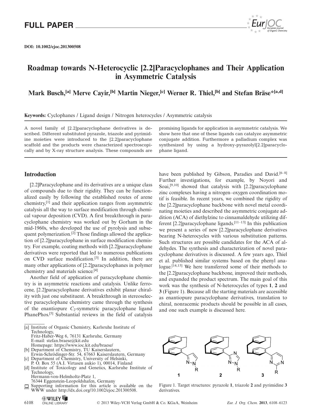 Roadmap towards NHeterocyclic [2.2]Paracyclophanes and Their Application in Asymmetric Catalysis by Unknown