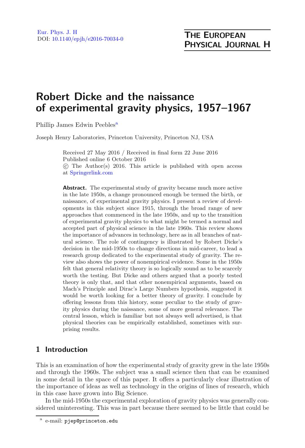Robert Dicke and the Naissance of Experimental Gravity Physics (2017) by Unknown